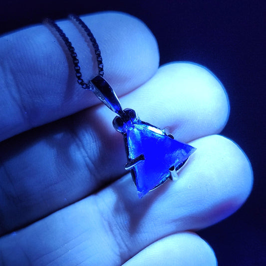 UV Bingham Blue Fluorite Pendant, Sterling Silver Crystal Necklace