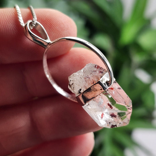 Red Lepidocrocite Quartz Pendant, Disco Fire Sterling Silver Necklace