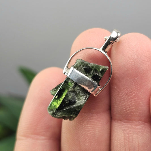 Chrome Diopside Crystal Pendant, Sterling Silver Diopside Necklace