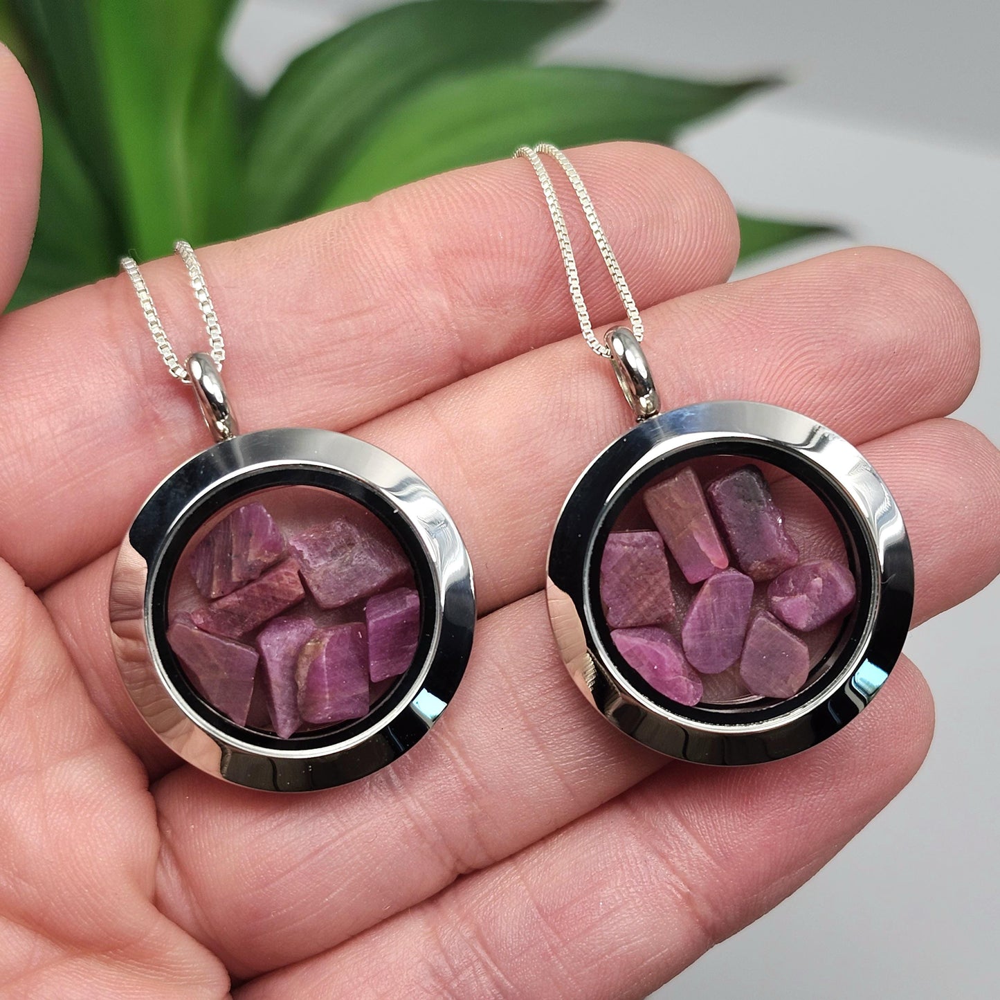 Ruby Crystal Pendant, UV Reactive Ruby Locket Necklace