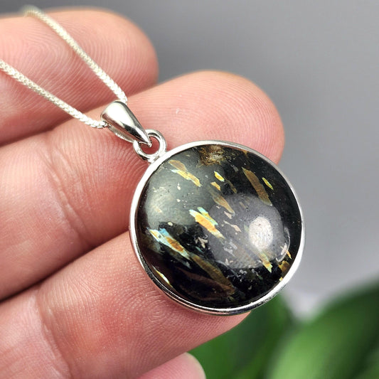 GREENLAND Nuummite Pendant, Sterling Silver Authentic Nuummite Necklace