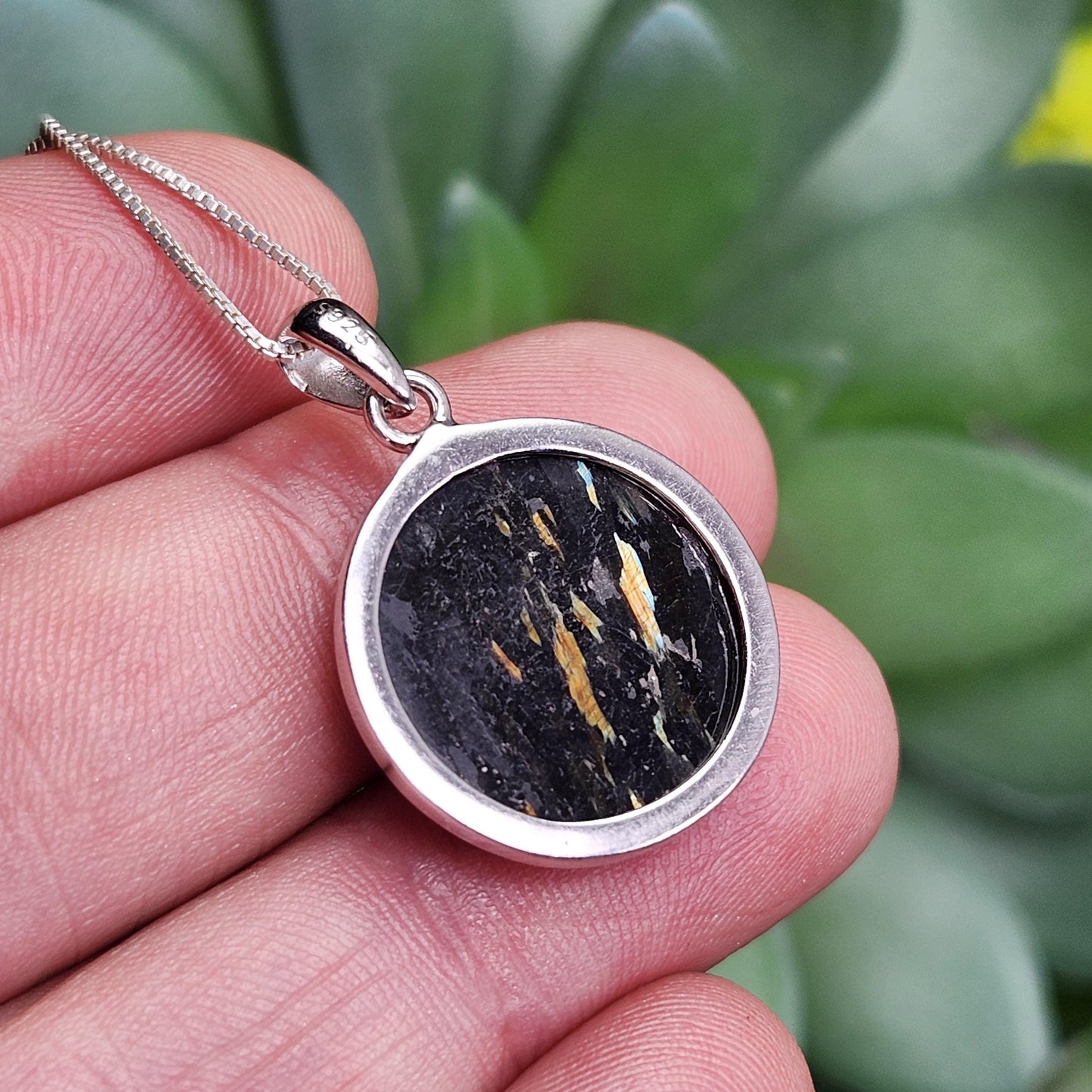 GREENLAND Nuummite Pendant, Sterling Silver Authentic Nuummite Necklace