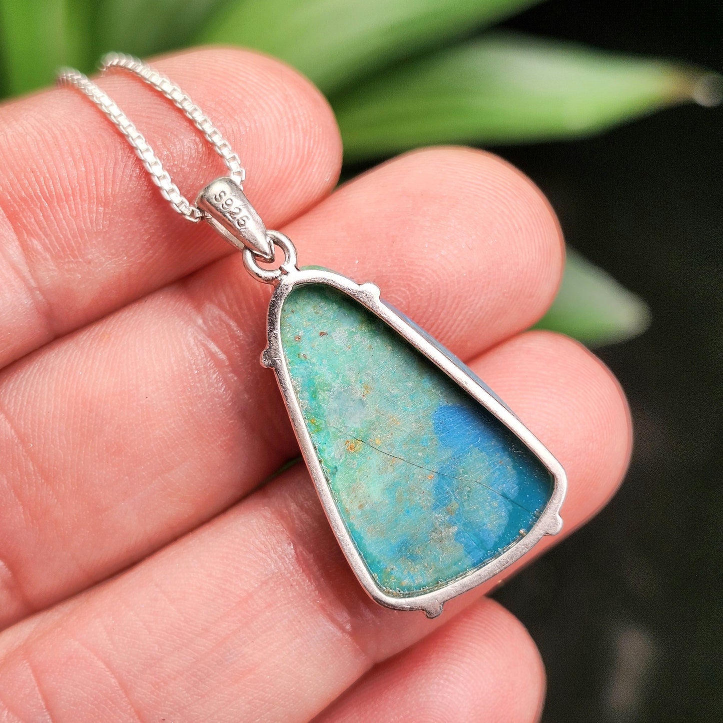 Peruvian Blue Opal Pendant, Sterling Silver Natural Blue Opal Jewelry