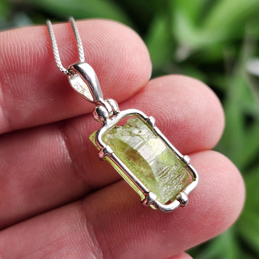 Peridot Crystal Pendant, Sterling Silver Terminated Peridot Necklace