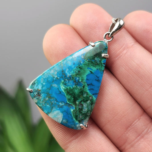 Chrysocolla & Malachite Pendant, Sterling Silver Chrysocolla Malachite Necklace