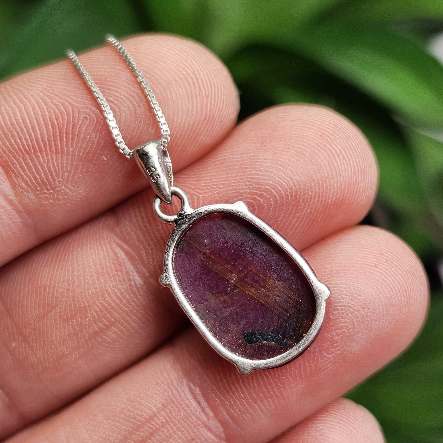 Faceted Ruby Crystal Pendant, UV Reactive Ruby Sterling Silver Necklace