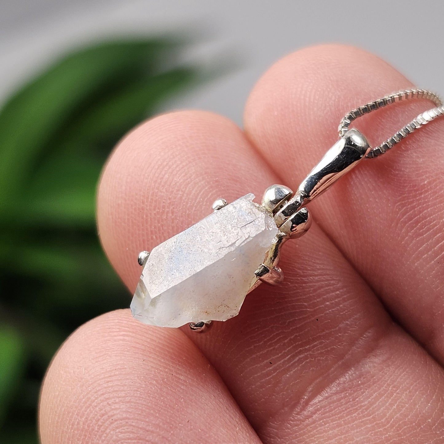 Papagoite in Quartz Pendant, Terminated Papagoite Sterling Silver Necklace