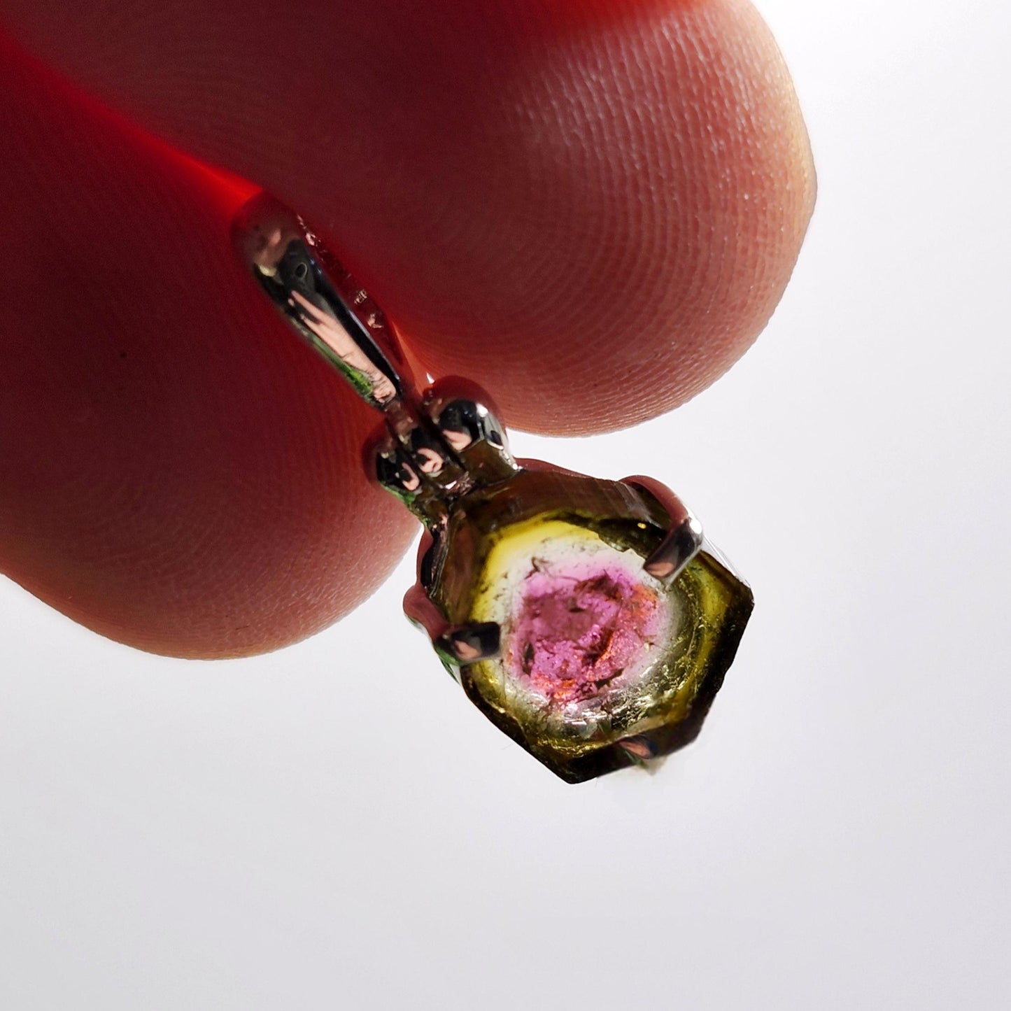 Watermelon Tourmaline Slice Pendant, Sterling Silver Tourmaline Necklace