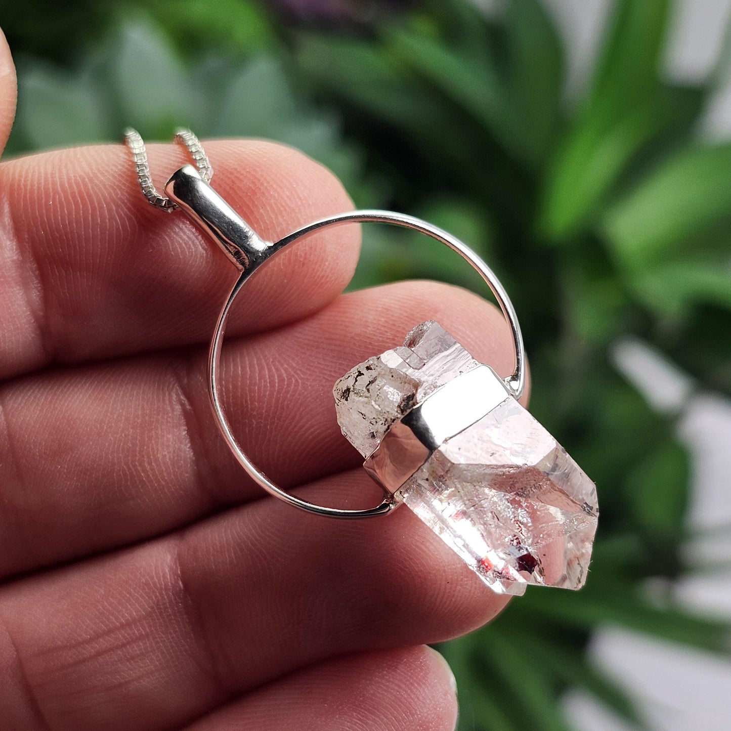 Red Lepidocrocite Quartz Pendant, Disco Fire Sterling Silver Necklace