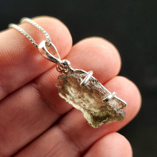 Genuine Moldavite Pendant, Authentic Moldavite Tektite Sterling Silver Jewelry