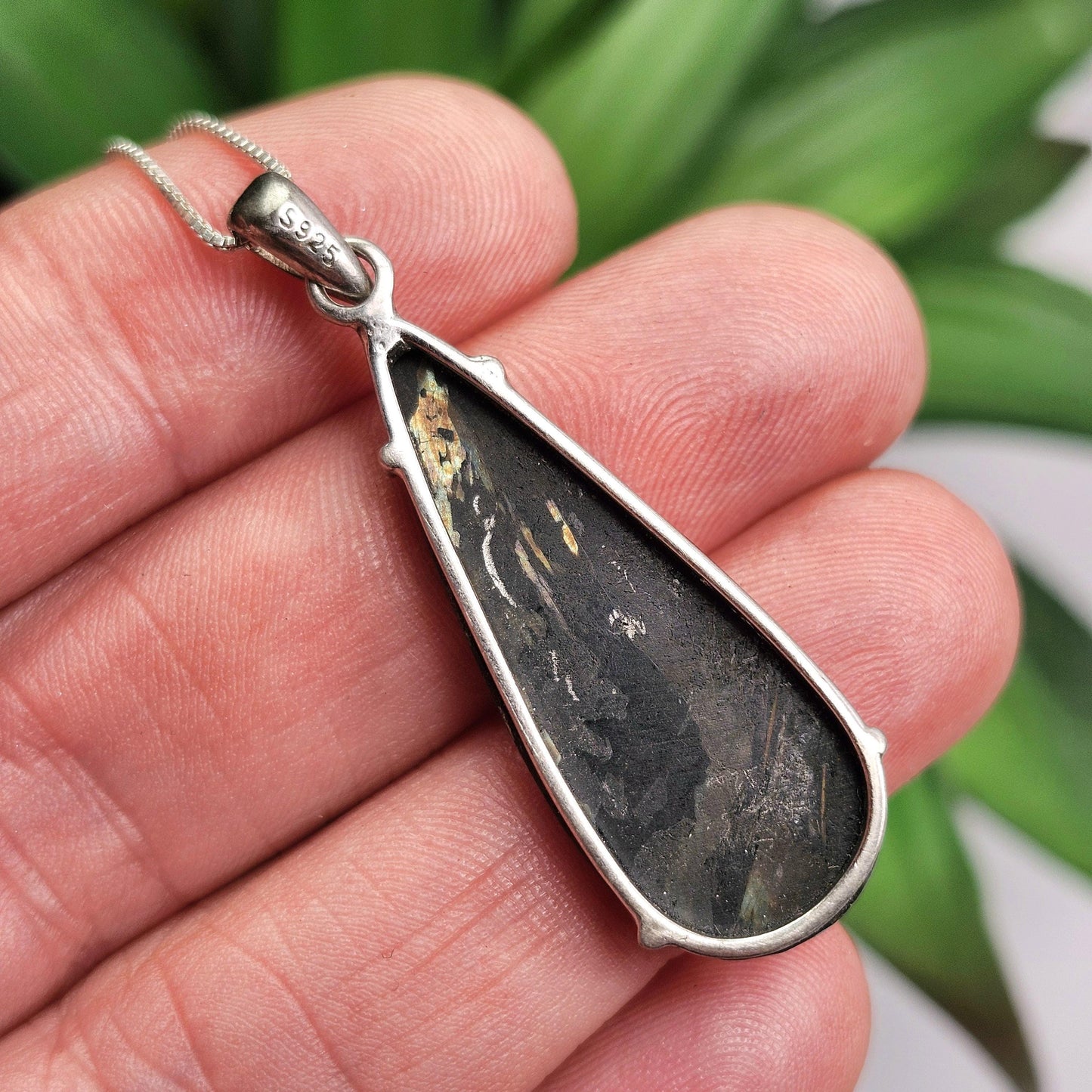 GREENLAND Nuummite Pendant, Sterling Silver Authentic Nuummite Necklace