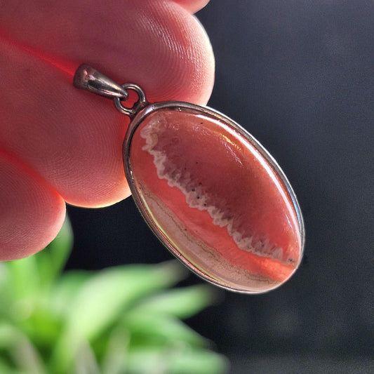 Rhodochrosite Crystal Pendant, Sterling Silver Pink Rhodochrosite Necklace
