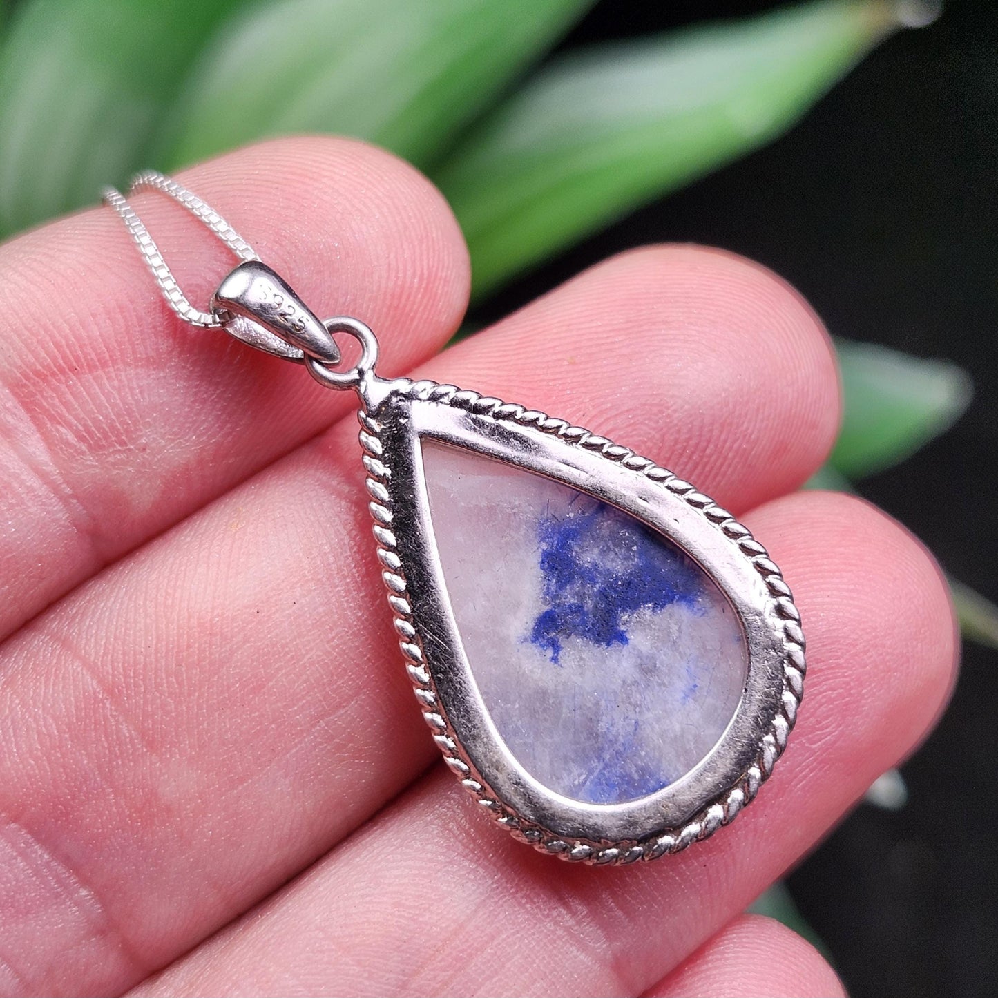 Fibrous Blue Dumortierite in Quartz Pendant, Sterling Silver Dumortierite Necklace