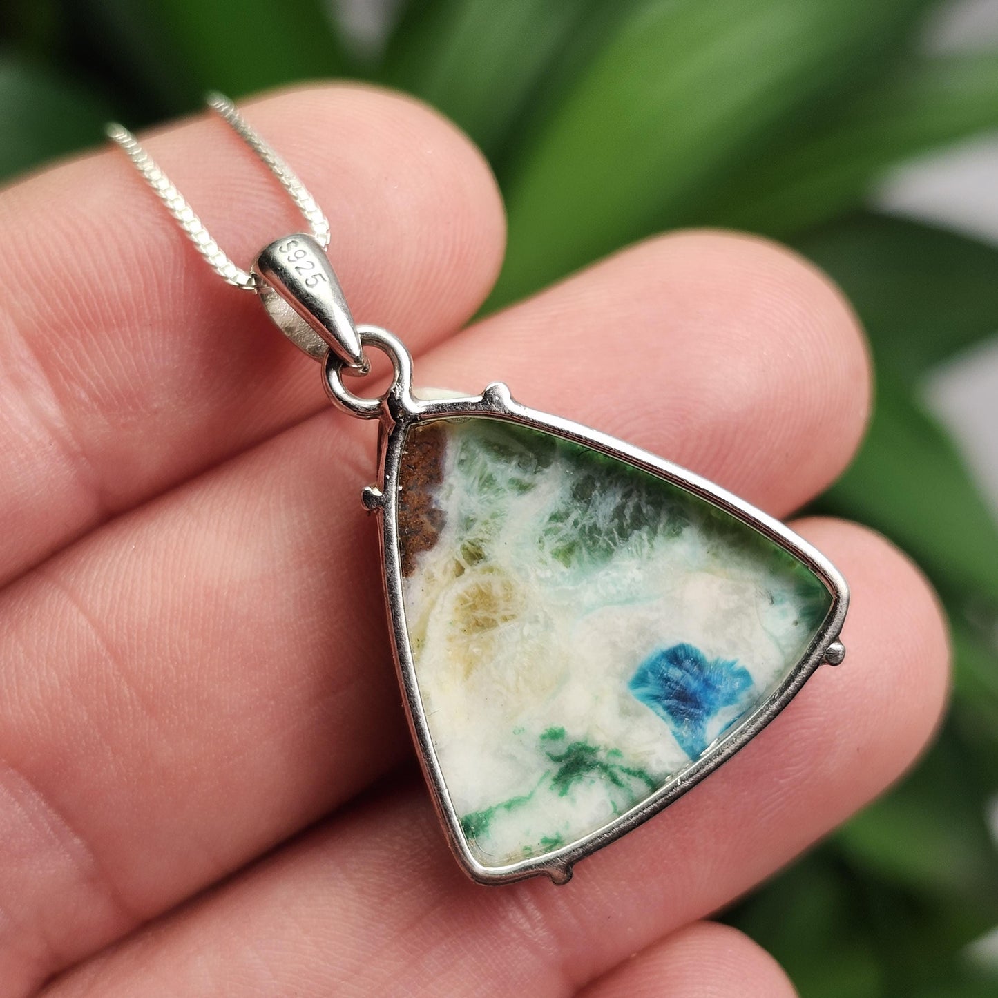Fibrous Shattuckite Pendant, Sterling Silver Shattuckite Crystal Polished Necklace