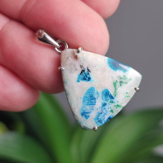 Fibrous Shattuckite Pendant, Sterling Silver Shattuckite Crystal Polished Necklace