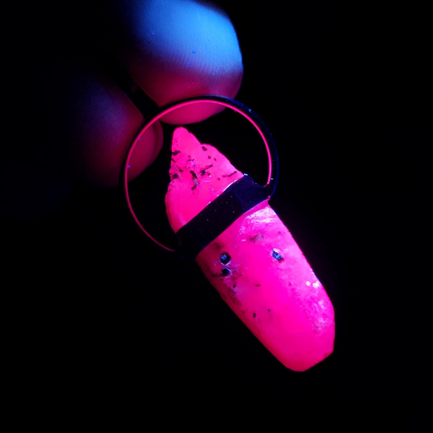 Ruby Crystal Pendant, UV Reactive Ruby Sterling Silver Necklace