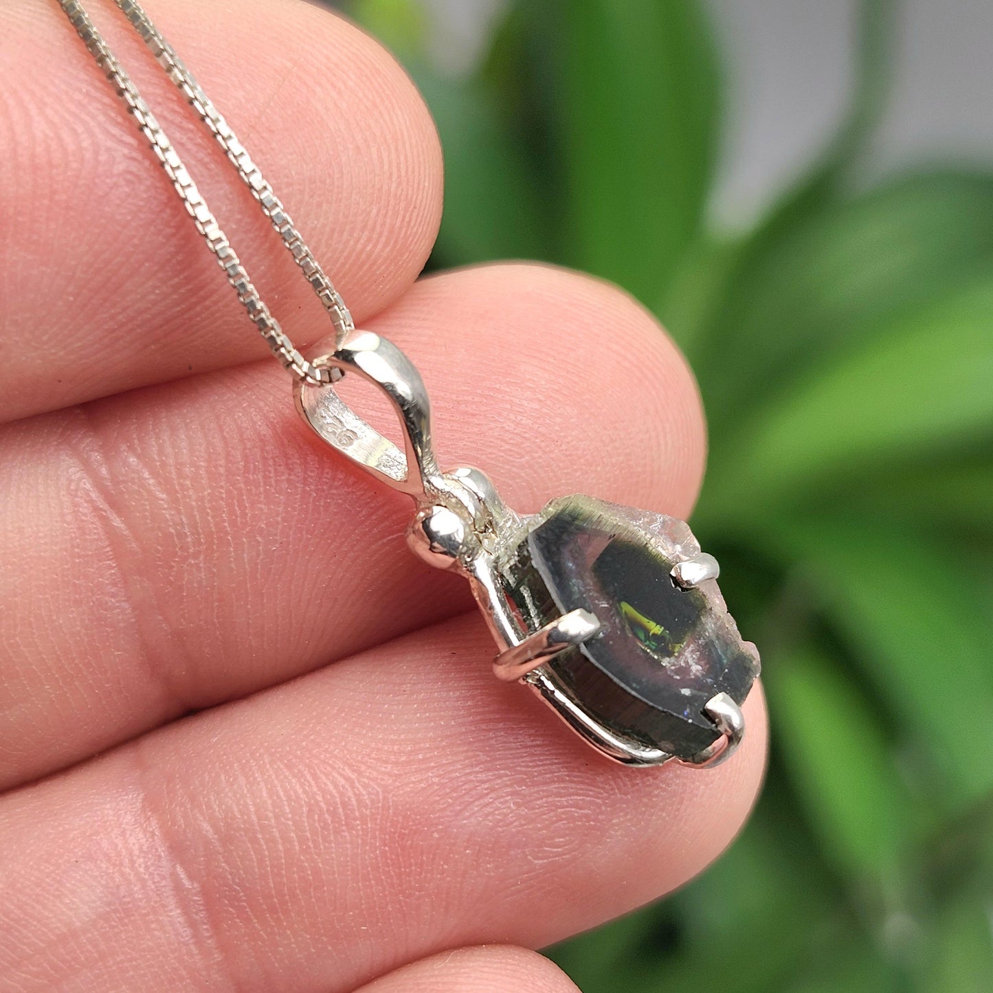 Blue Tourmaline Slice Pendant, Sterling Silver Tourmaline Crystal Necklace