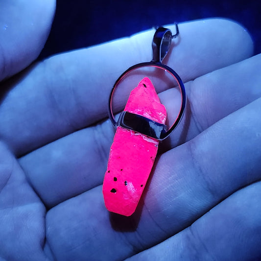 Ruby Crystal Pendant, UV Reactive Ruby Sterling Silver Necklace
