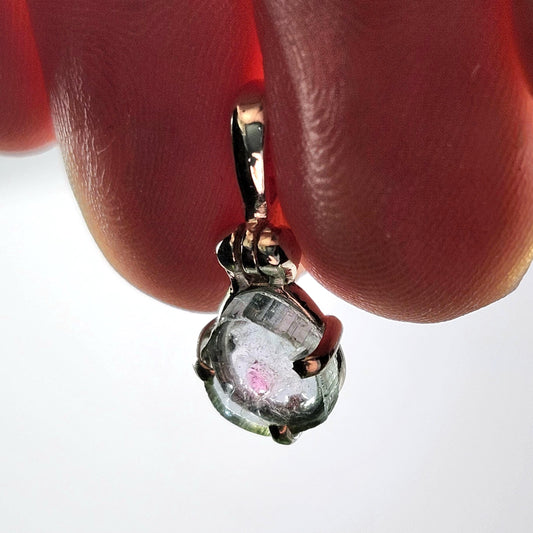 Blue Watermelon Tourmaline Pendant, Sterling Silver Tourmaline Gemstone Necklace