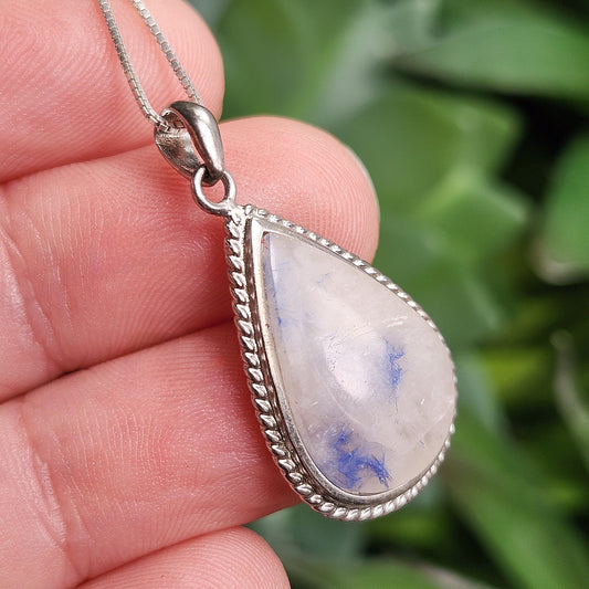 Fibrous Blue Dumortierite in Quartz Pendant, Sterling Silver Dumortierite Necklace