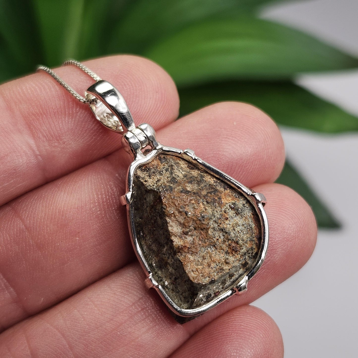 Meteorite Pendant, Sterling Silver Natural Chondrite Meteorite Necklace