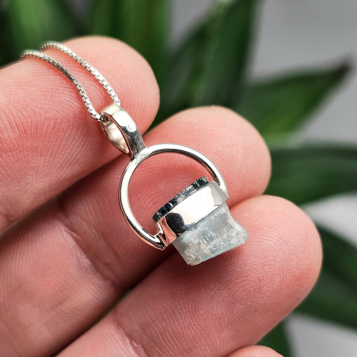 Blue Tourmaline Pendant, Sterling Silver Terminated Tourmaline Necklace
