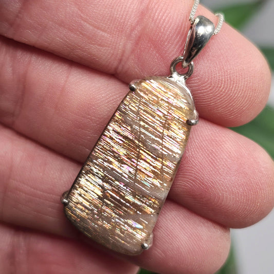 Rainbow Lattice Sunstone Pendant, Sterling Silver Sunstone Necklace