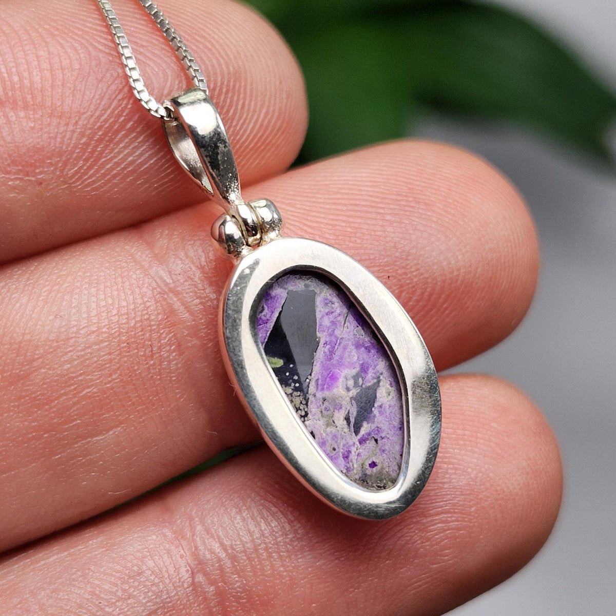 Sugilite Crystal Pendant, Sterling Silver (25x11mm)