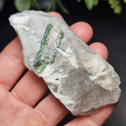 Watermelon Tourmaline & Quartz Crystal 77.22g, Brazilian Tourmaline Specimen