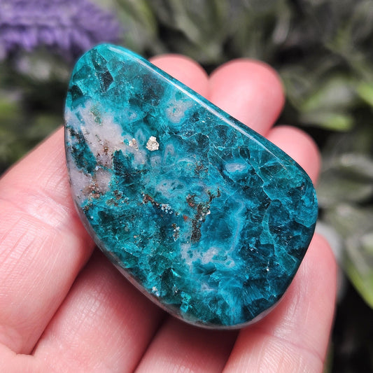 Polished Dioptase in Quartz Crystal 45.88g, Congo Dioptase Specimen