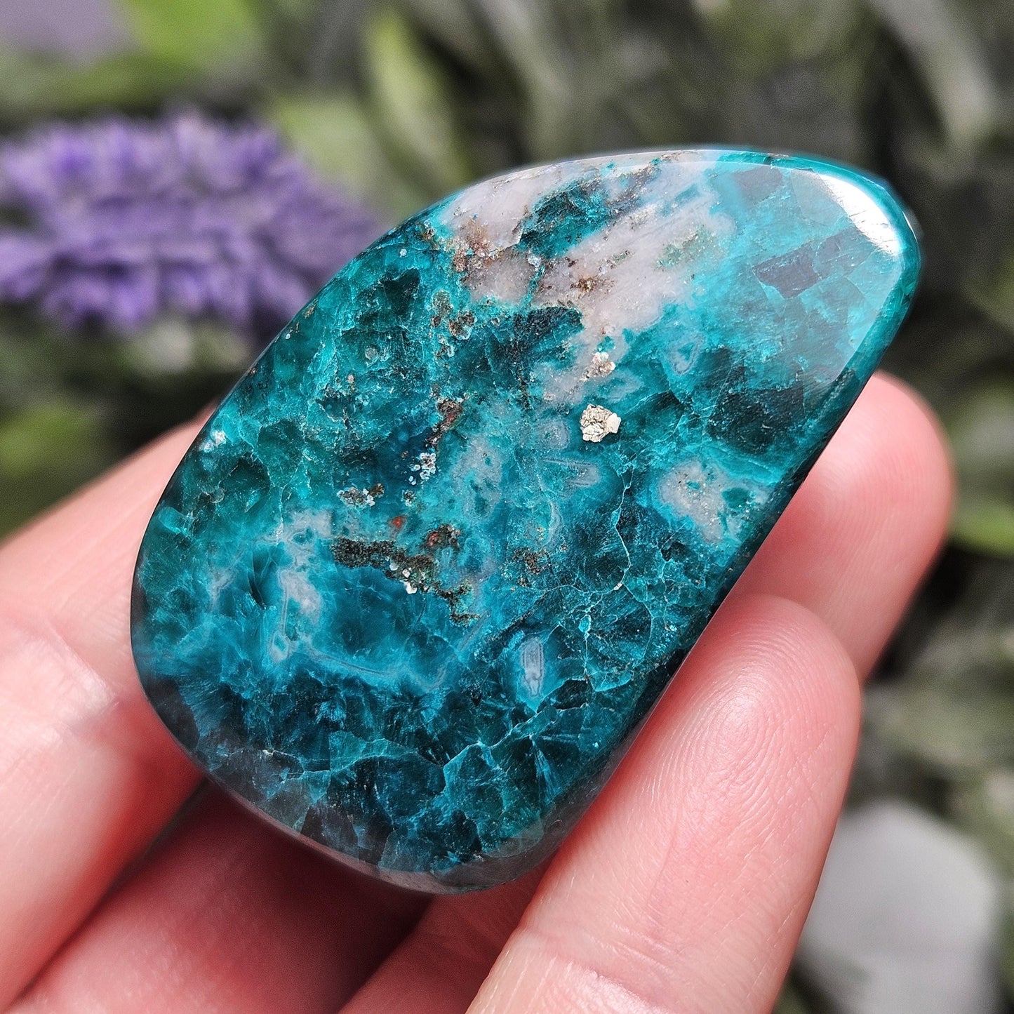 Polished Dioptase in Quartz Crystal 45.88g, Congo Dioptase Specimen