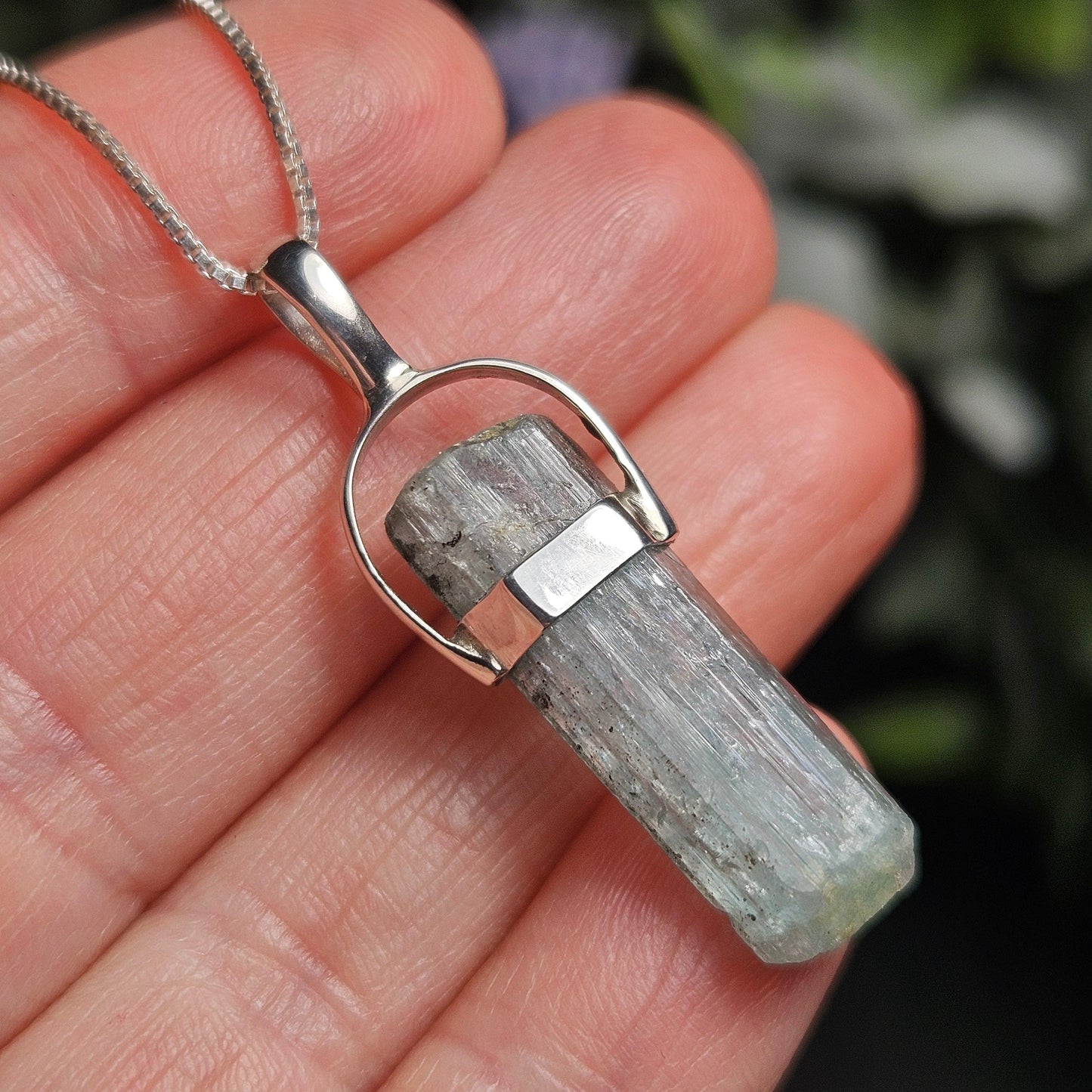 Aquamarine Crystal Pendant, Raw Blue Nigerian Aquamarine Sterling Silver Necklace
