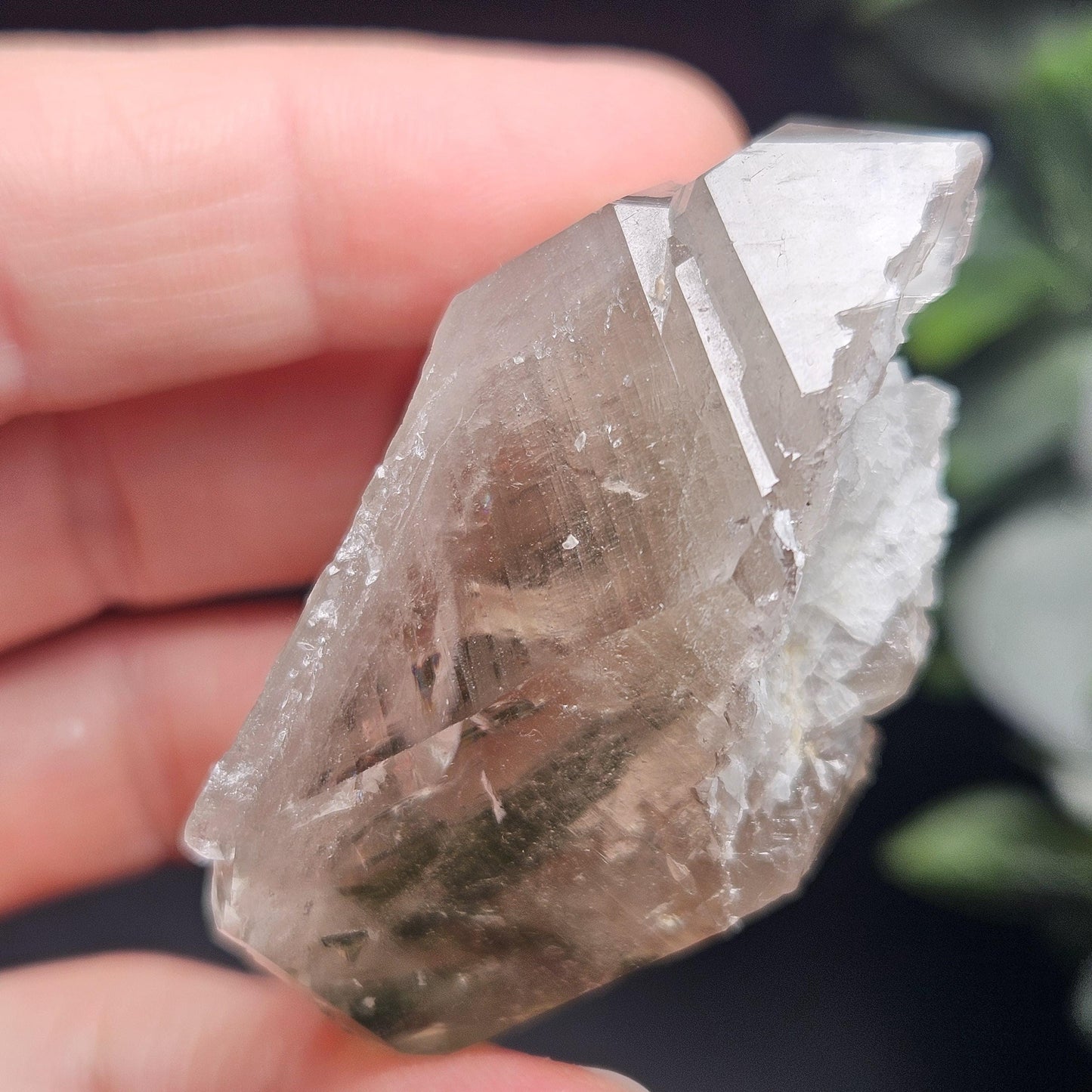 Green Tourmaline in Elestial Quartz Crystal 45g, Brazilian Quartz with Tourmaline, Green Tourmaline Specimen, Tourmaline in Quartz Crystal
