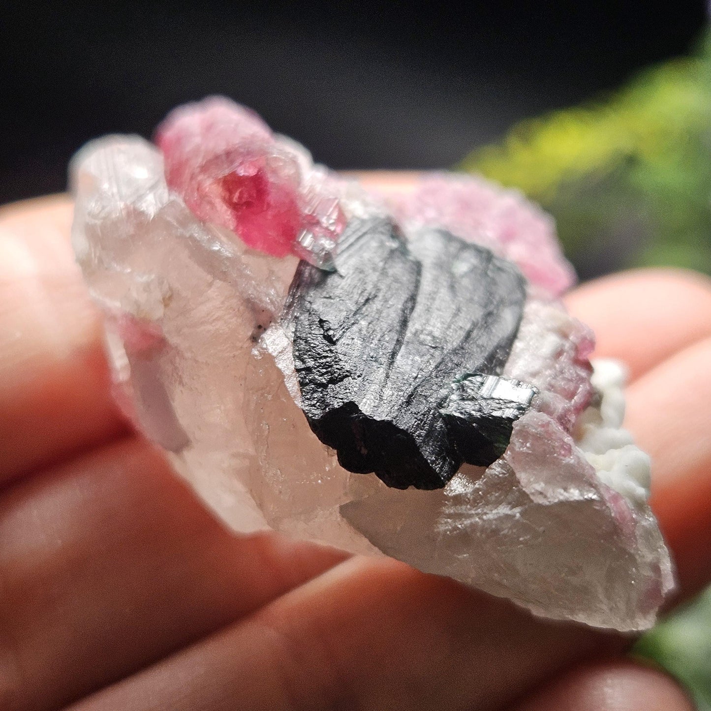 Pink Tourmaline in Quartz from Brazil 29.36g, Blue & Black Raw Brazilian Tourmaline Specimen, Pink Tourmaline Crystal
