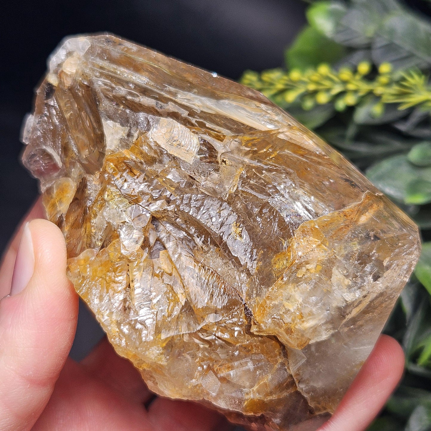 Rainbow Herkimer Diamond Quartz 231g, Skeletal Herkimer Crystal with Rainbow Inclusion, Golden Herkimer Diamond