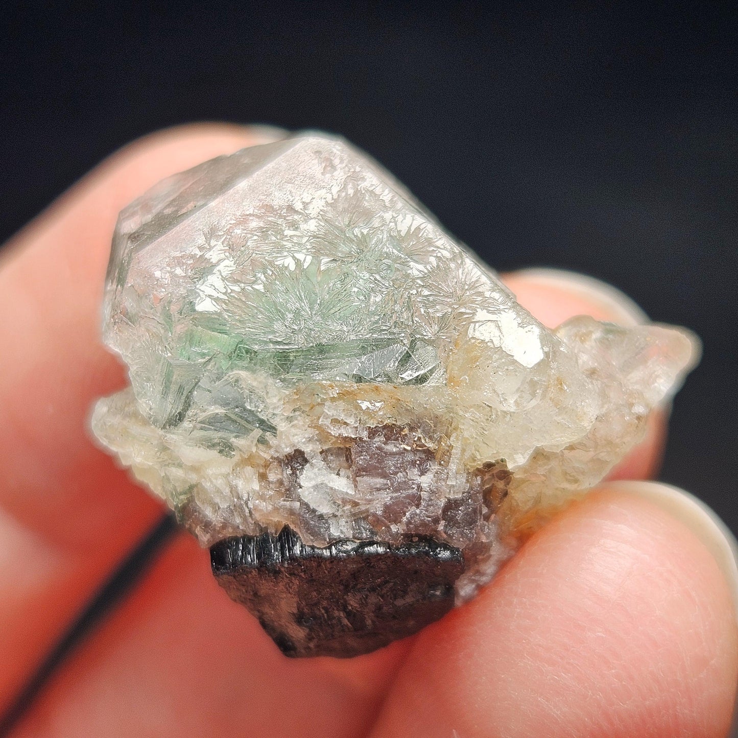Green Tourmaline on Quartz Crystal 7.94g, Terminated Specimen from Brazil, Teal Blue Tourmaline and Quartz