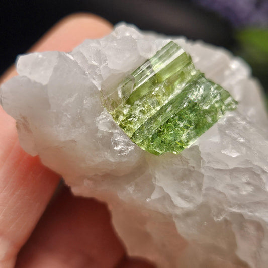 Green Tourmaline in Quartz Crystal 76.77g, Brazilian Quartz with Tourmaline, Green Tourmaline Specimen, Tourmaline in Quartz Crystal