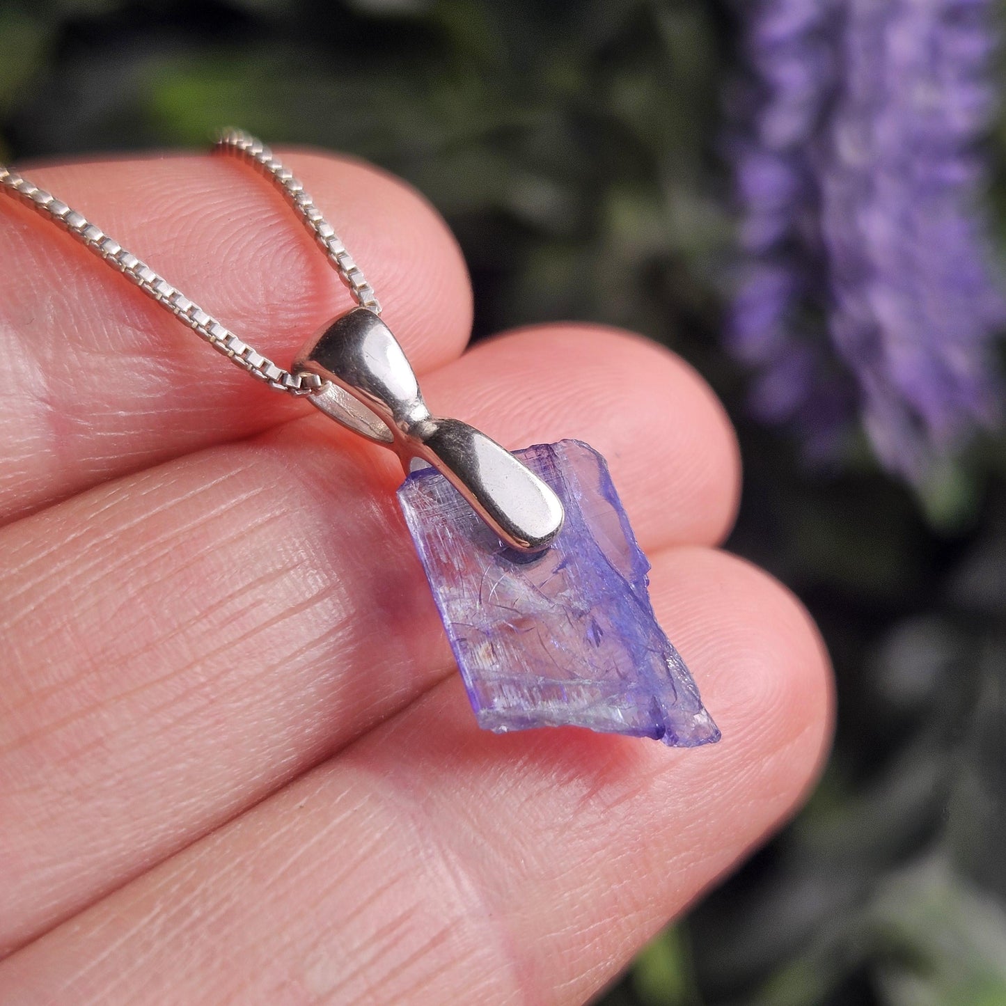 Tanzanite Sterling Silver Pendant, Bicolor Tanzanite Crystal Jewelry