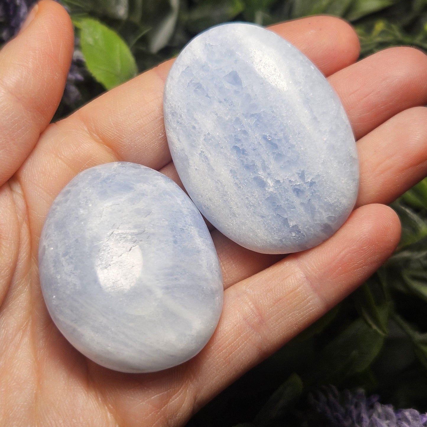 Blue Calcite Palm Stone 1.5"+, Sky Blue Calcite Polished, Blue Calcite Crystal, Polished Blue Calcite