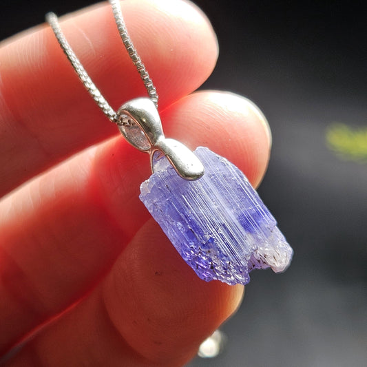 Tanzanite Crystal Pendant, Terminated Sterling Silver Purple Bi Colored Tanzanite Necklace