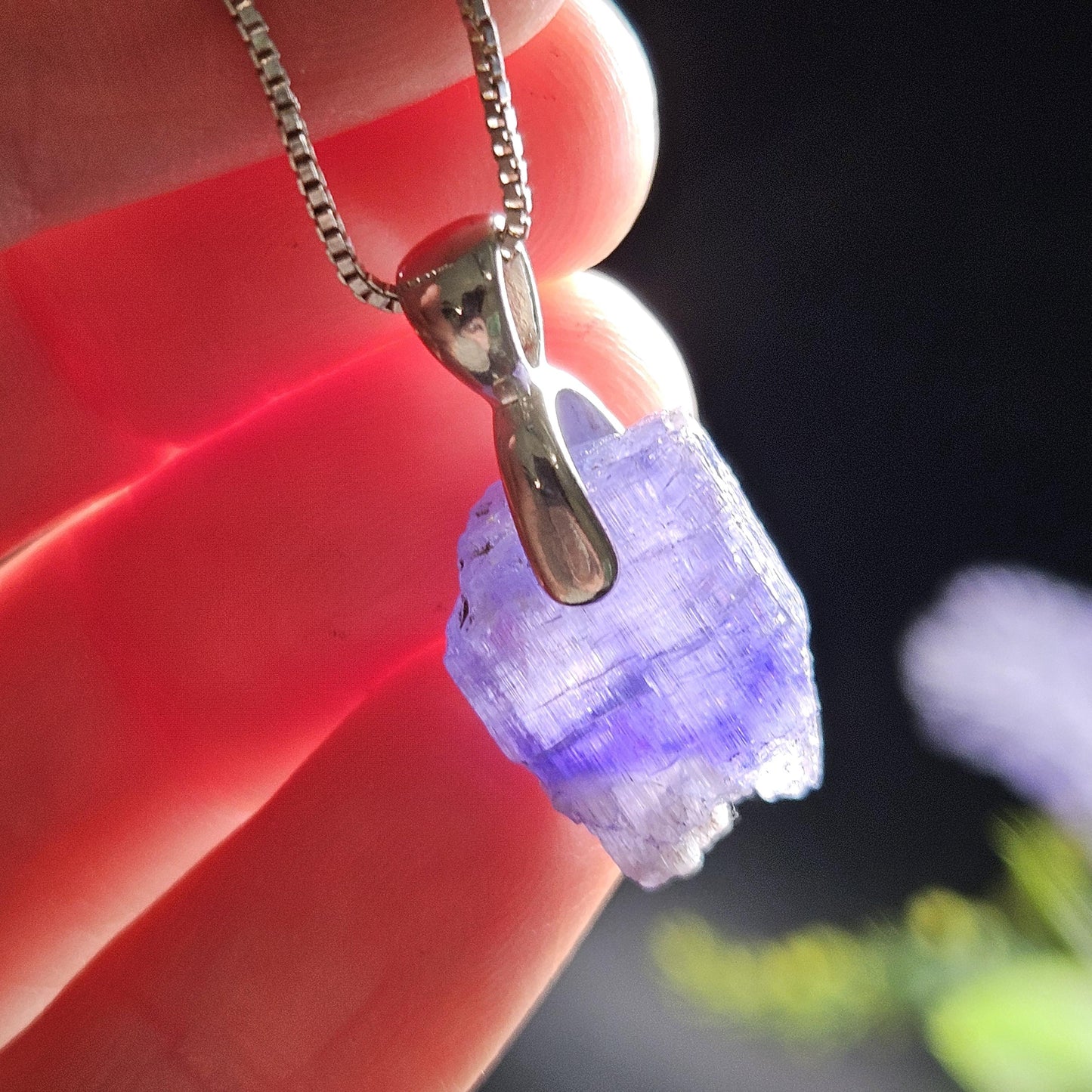 Tanzanite Crystal Pendant, Terminated Sterling Silver Purple Bi Colored Tanzanite Necklace