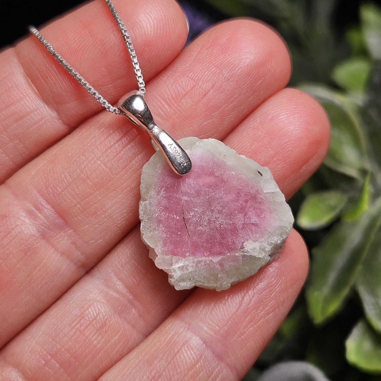 Watermelon Tourmaline Sterling Silver Pendant, Tourmaline Crystal Necklace