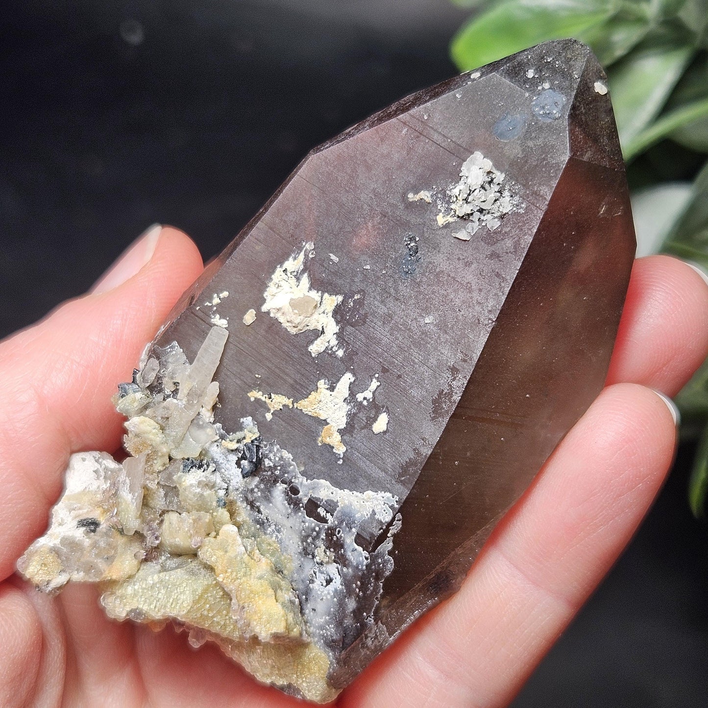 Hyalite Opal on Smoky Quartz Crystal 129.9g, Namibian Crystal Specimen
