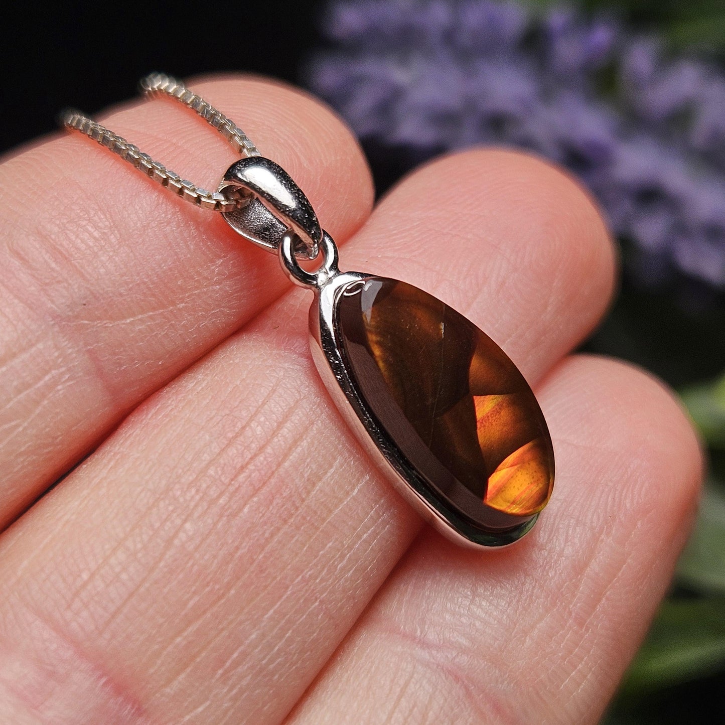 Mexican Fire Agate Pendant, Sterling Silver Polished Fire Agate Necklace
