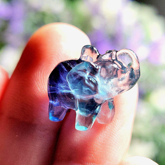 Rainbow Fluorite Elephant Carving