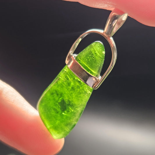 Chrome Diopside Crystal Pendant, Sterling Silver