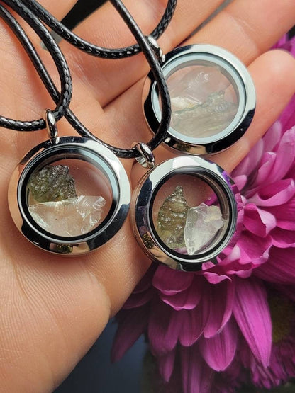Moldavite & Libyan Glass Locket Pendant