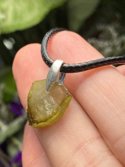 Green "Watermelon" Tourmaline Slice Pendant, Green Tourmaline Necklace