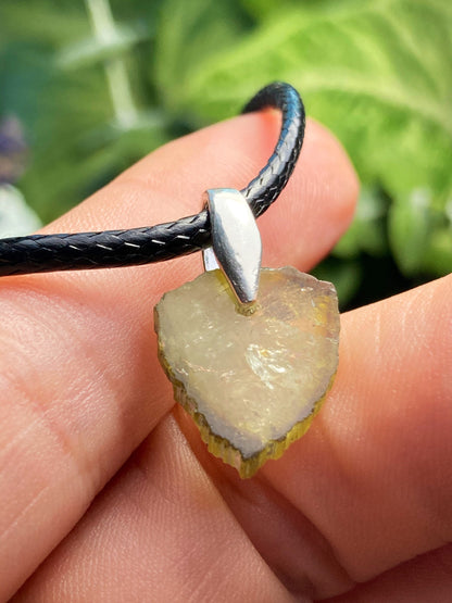 Green "Watermelon" Tourmaline Slice Pendant, Green Tourmaline Necklace