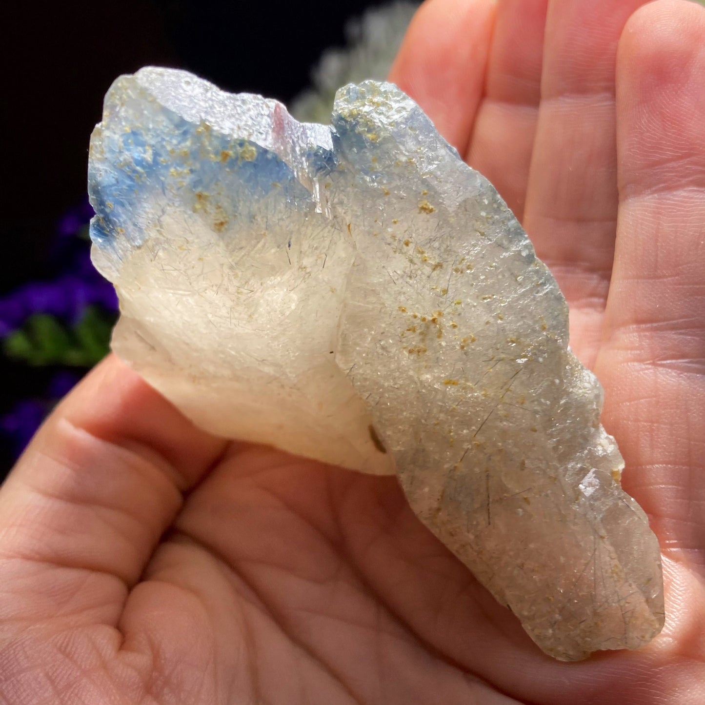 Blue Tourmaline in Quartz / Blue Tourmaline Crystal / Quartz with Tourmaline / Tourmaline Crystal / Tourmaline Quartz / Indicolite Quartz
